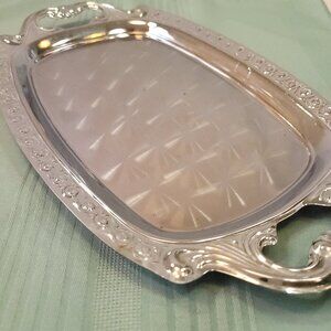 1970s Holiday Imports Japan Chrome Serving Tray Rose Border Sunburst Center 13"